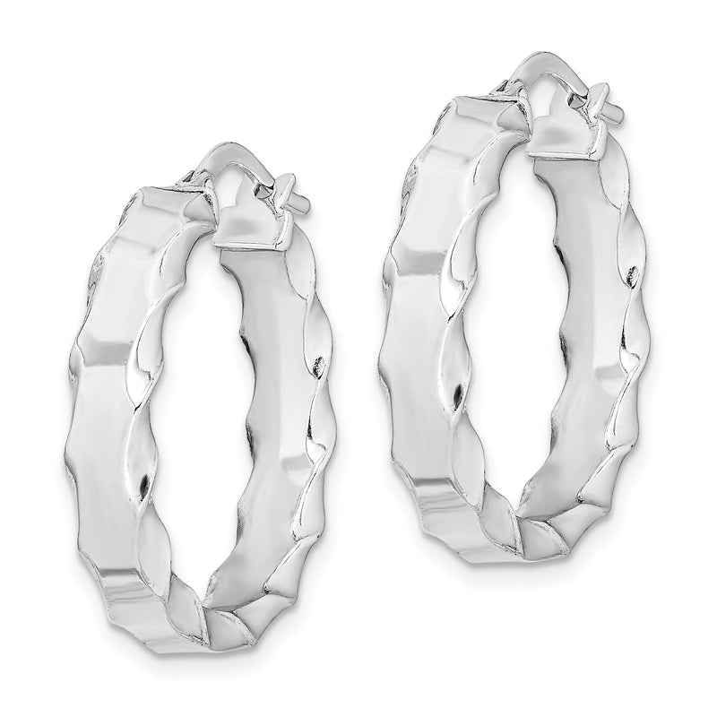 Sterling Silver Rh-Plated Scalloped Edge 5mm Round Hoop Earrings