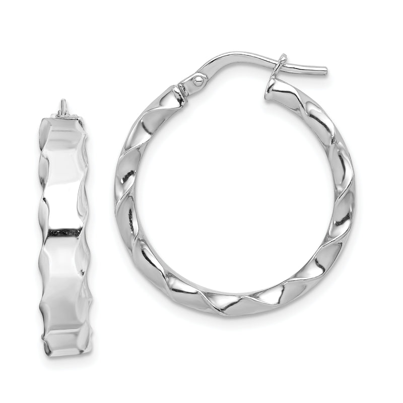 Sterling Silver Rh-Plated Scalloped Edge 5mm Round Hoop Earrings