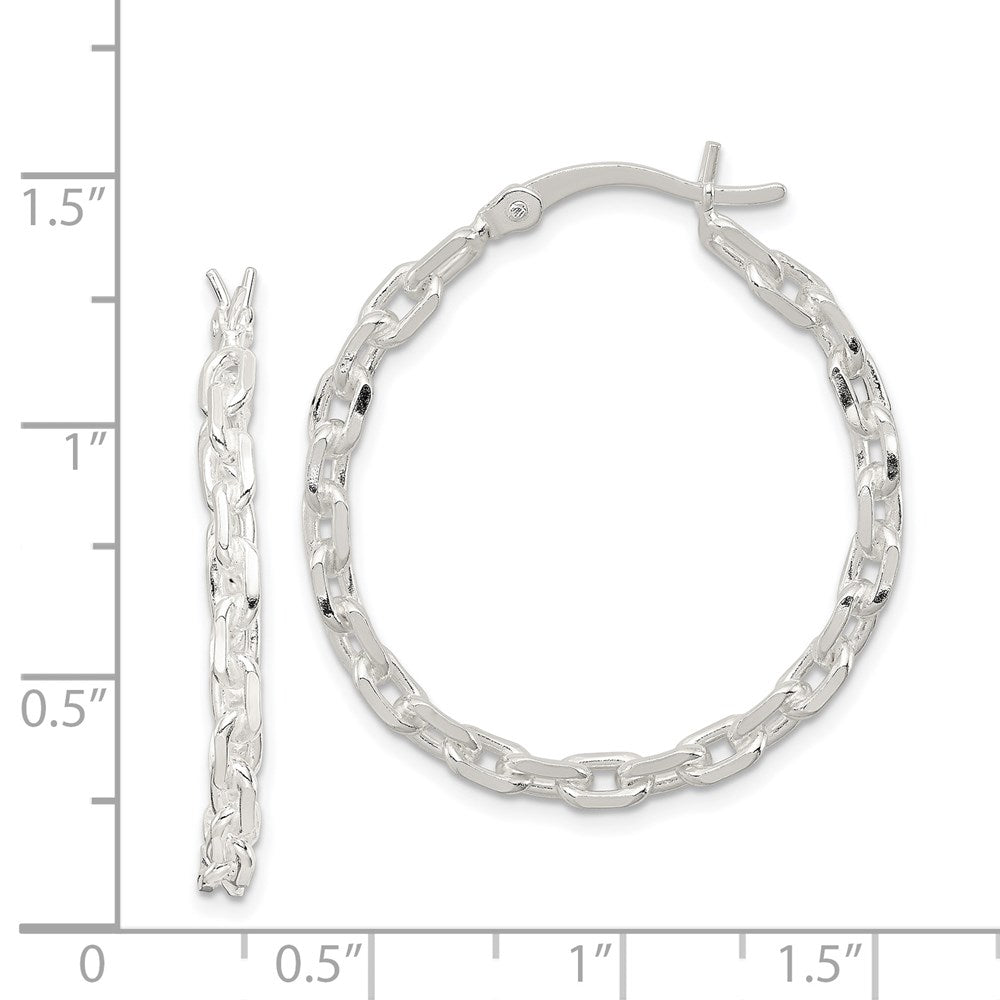 Sterling Silver Polished Cable Chain 3X30mm Hoop Earrings