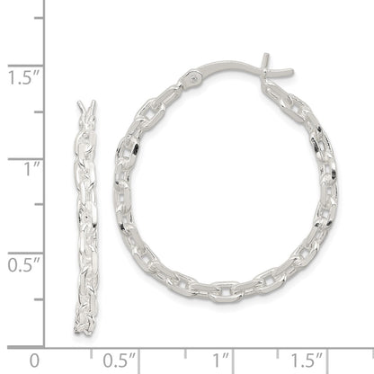 Sterling Silver Polished Cable Chain 3X30mm Hoop Earrings