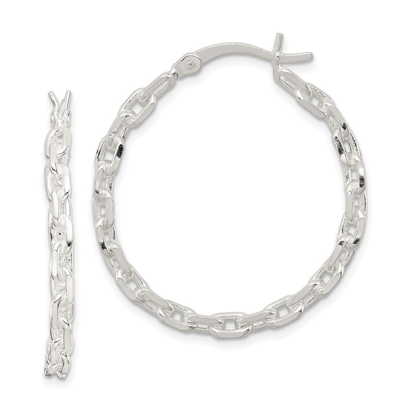 Sterling Silver Polished Cable Chain 3X30mm Hoop Earrings