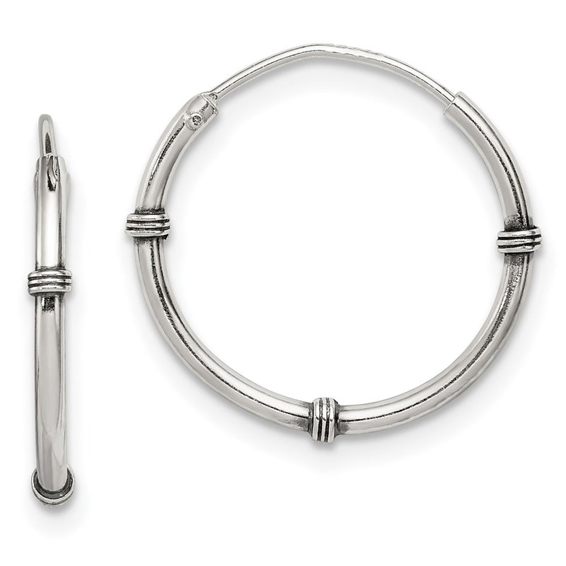 Sterling Silver Polished And Antiqued Endless Hoop Earrings