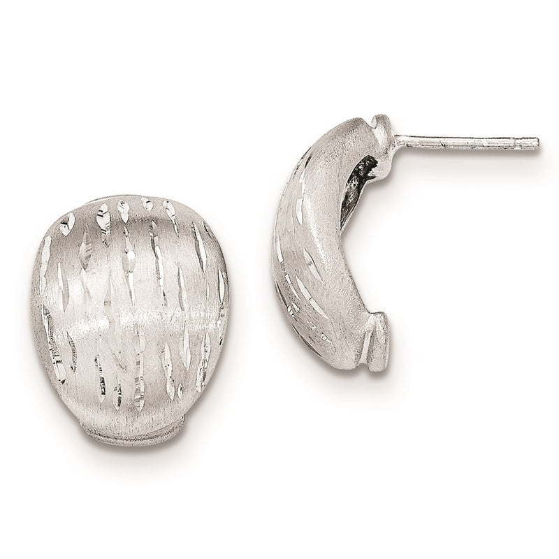 Sterling Silver Satin/Diamond-Cut Curved Post Earrings