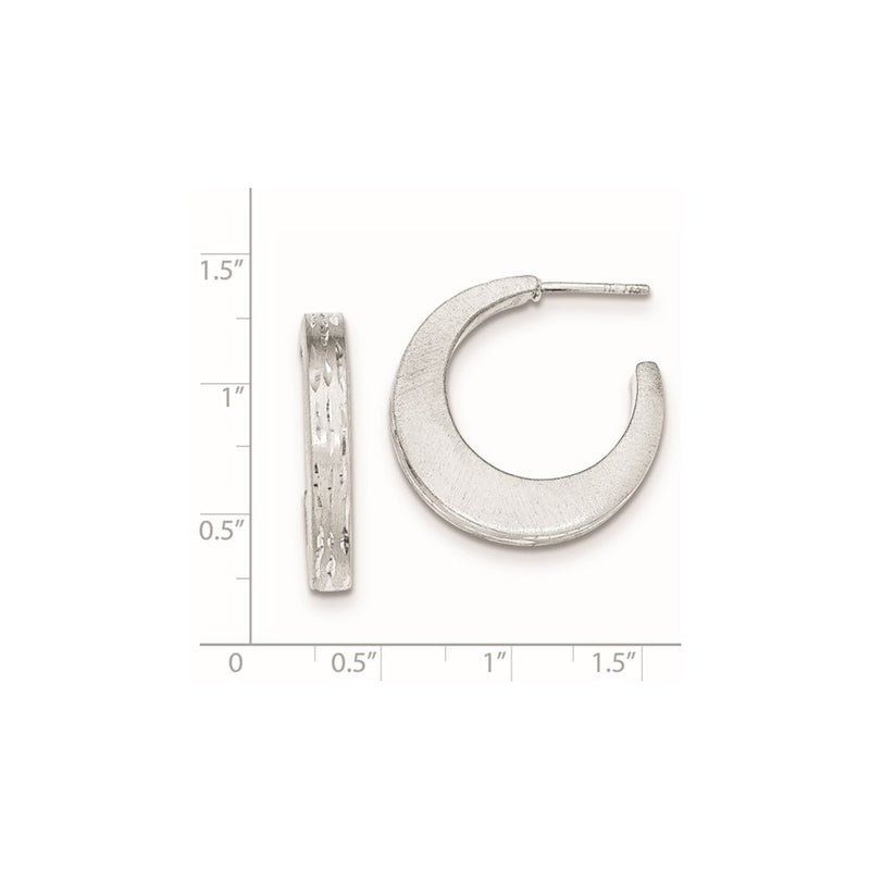 Sterling Silver Brushed/Diamond-Cut Post Hoop Earrings