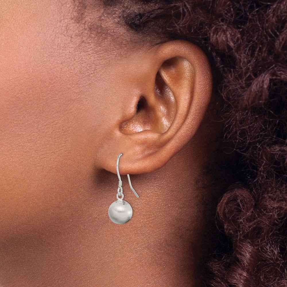 Sterling Silver Polished Laser-Cut Ball 10mm Shepherd Hook Earrings