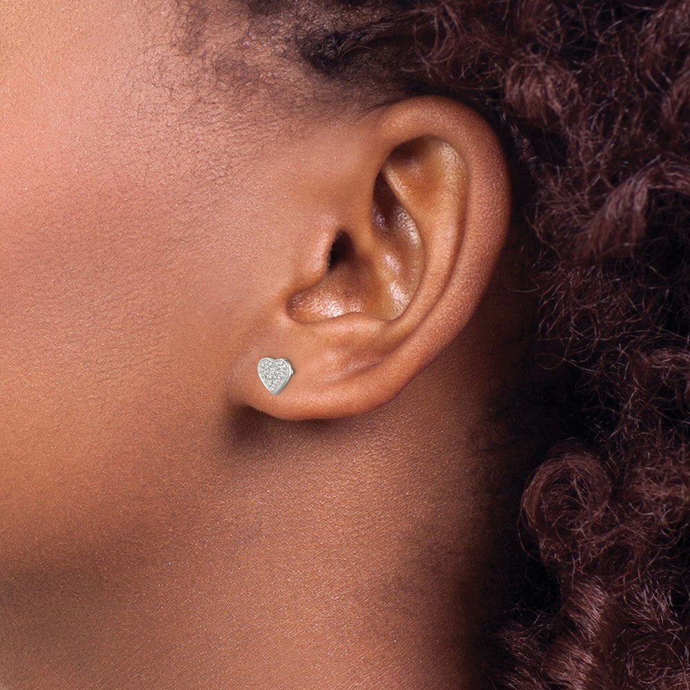 Sterling Silver Cz Heart Post Earrings