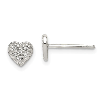Sterling Silver Cz Heart Post Earrings
