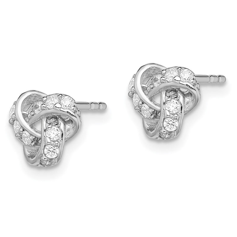Sterling Silver Rhodium-Plated Polished Cz Love Knot Post Earrings