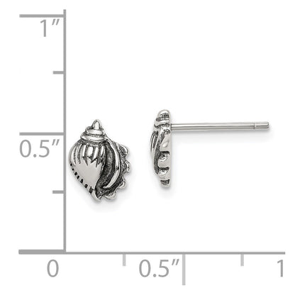 Sterling Silver Polished And Antiqued Sea Shell Post Earrings