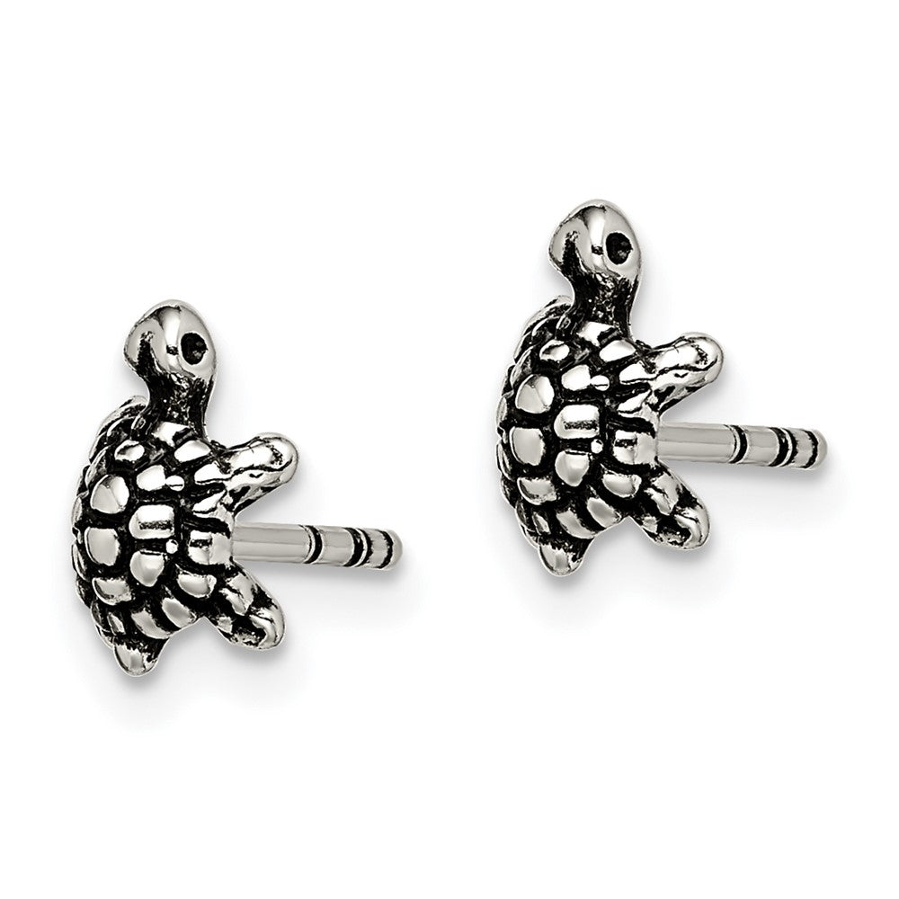 Sterling Silver And Antiqued Turtle Post Earrings