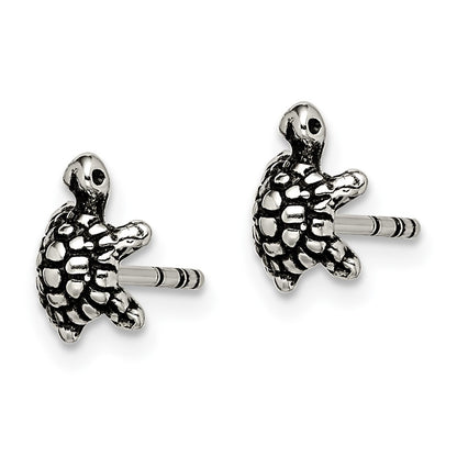 Sterling Silver And Antiqued Turtle Post Earrings