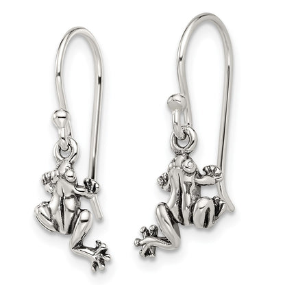 Sterling Silver And Antiqued Frog Shepherd Hook Earrings