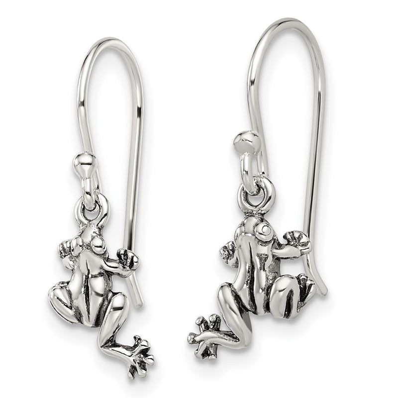 Sterling Silver And Antiqued Frog Shepherd Hook Earrings