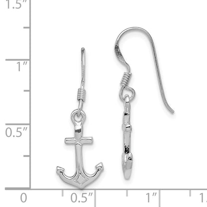 Sterling Silver Rhodium-Plated Anchor Earrings
