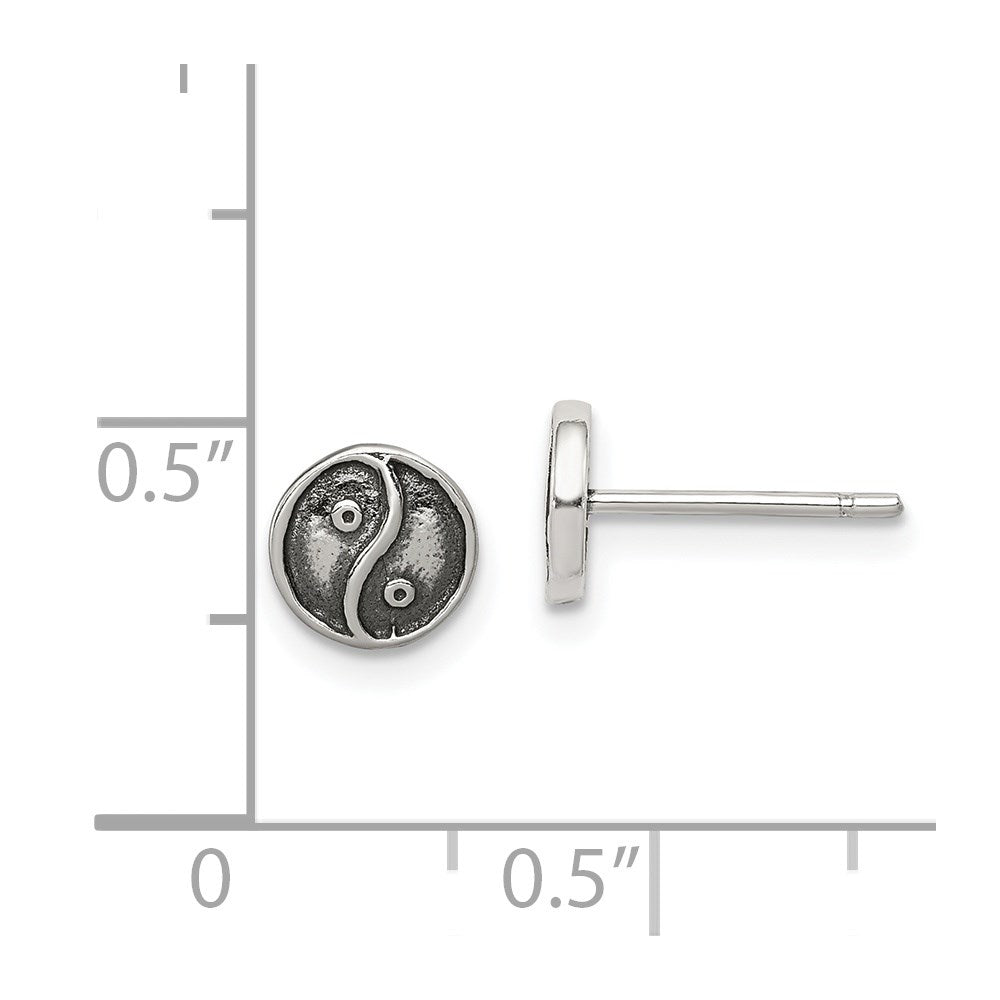 Sterling Silver Polished And Antiqued Yin Yang Sign Post Earrings