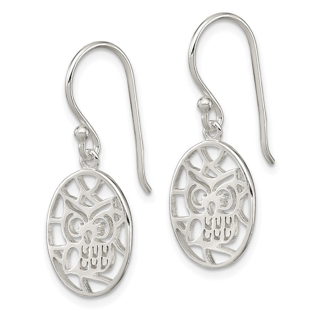 Sterling Silver Cut-Out Owl Shepherd Hook Earrings