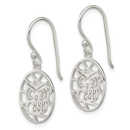 Sterling Silver Cut-Out Owl Shepherd Hook Earrings