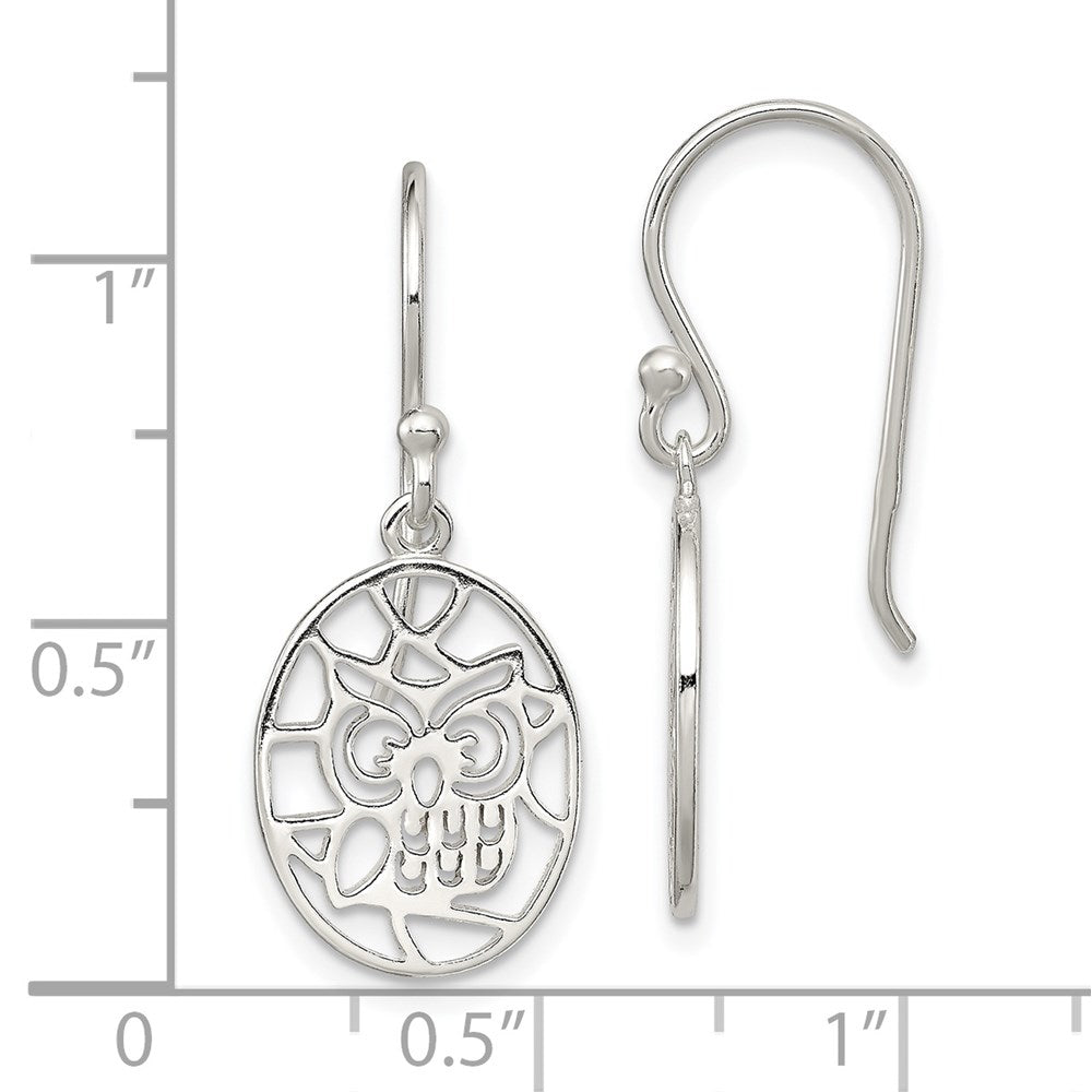 Sterling Silver Cut-Out Owl Shepherd Hook Earrings