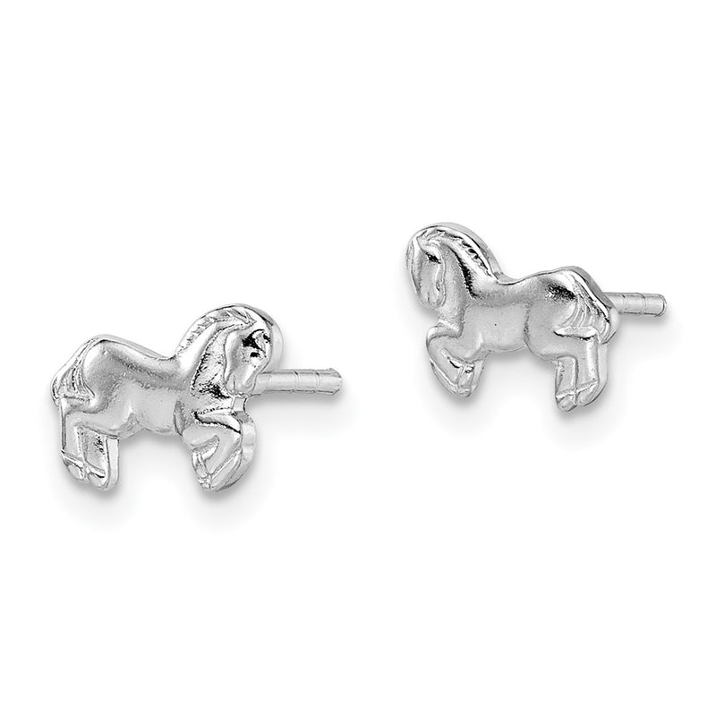 Sterling Silver Rhodium-Plated Children'S Horse Post Earrings
