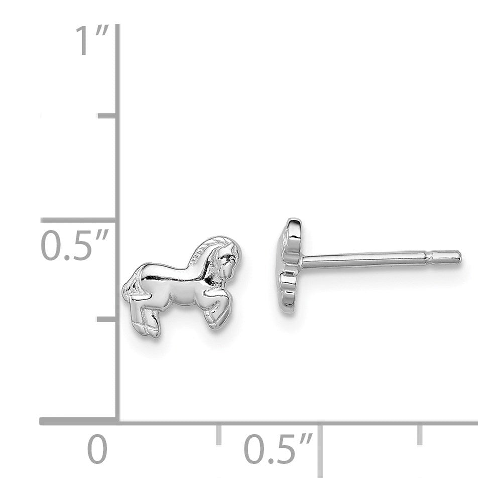 Sterling Silver Rhodium-Plated Children'S Horse Post Earrings