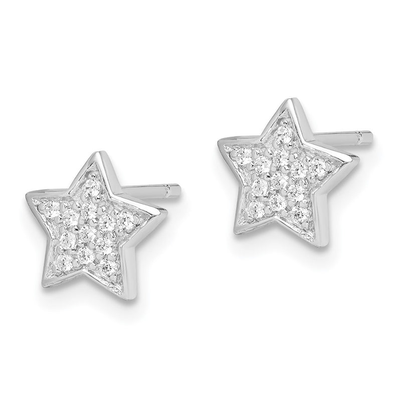 Sterling Silver Rhodium-Plated Cz Star Post Earrings
