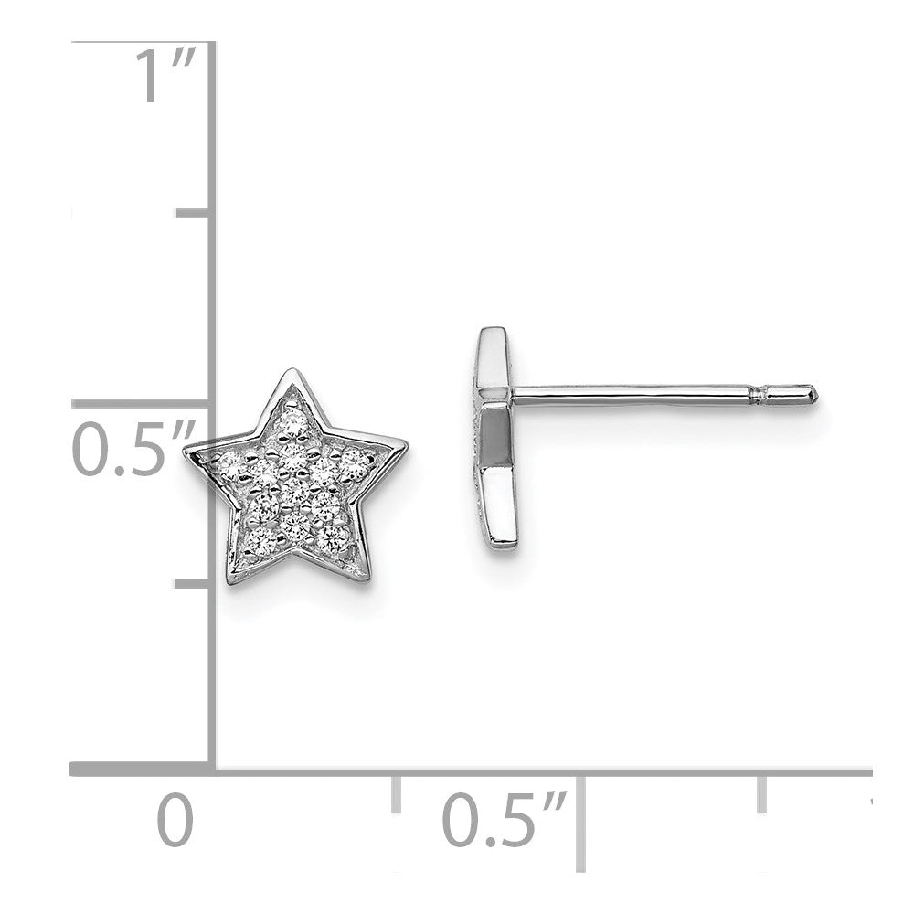 Sterling Silver Rhodium-Plated Cz Star Post Earrings