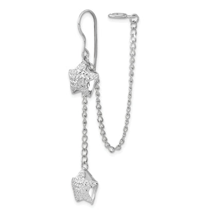 Sterling Silver Rhodium-Pated D/C Star Dangle & Earlobe Cuff Earring