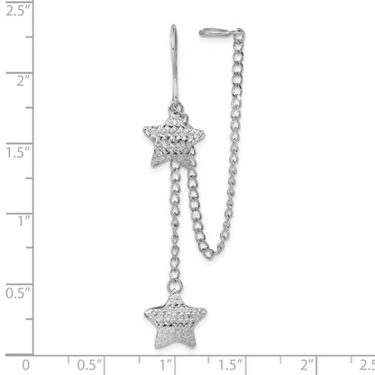 Sterling Silver Rhodium-Pated D/C Star Dangle & Earlobe Cuff Earring