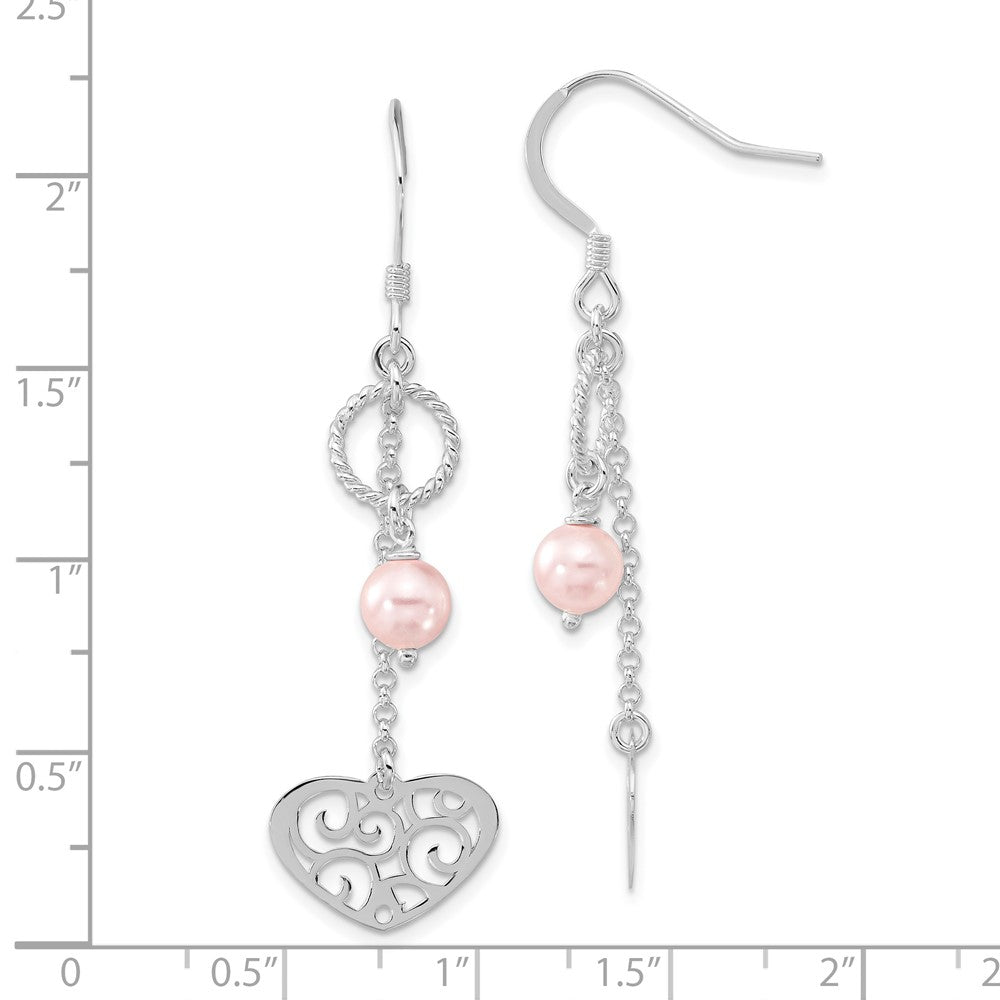 Sterling Silver Fw Cultured Pearl Dangle Heart Earrings