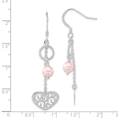 Sterling Silver Fw Cultured Pearl Dangle Heart Earrings