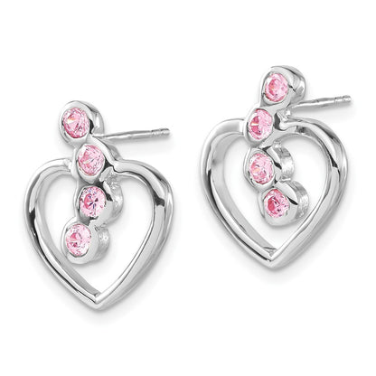 Sterling Silver Polished Pink Cz Heart Post Earrings