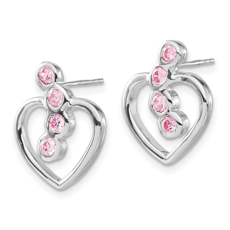 Sterling Silver Polished Pink Cz Heart Post Earrings