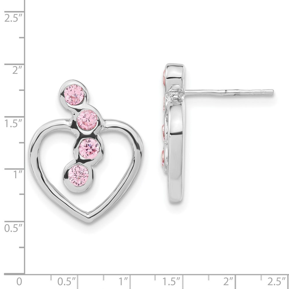 Sterling Silver Polished Pink Cz Heart Post Earrings