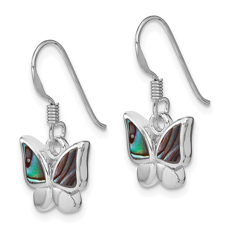 Sterling Silver Rhodium-Plated Polished Abalone Butterfly Earrings