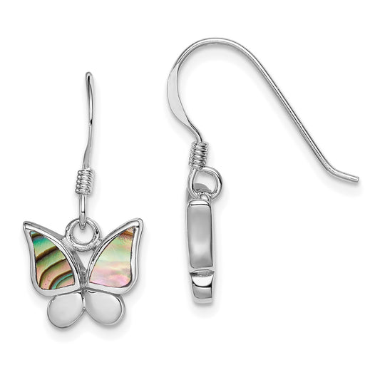 Sterling Silver Rhodium-Plated Polished Abalone Butterfly Earrings