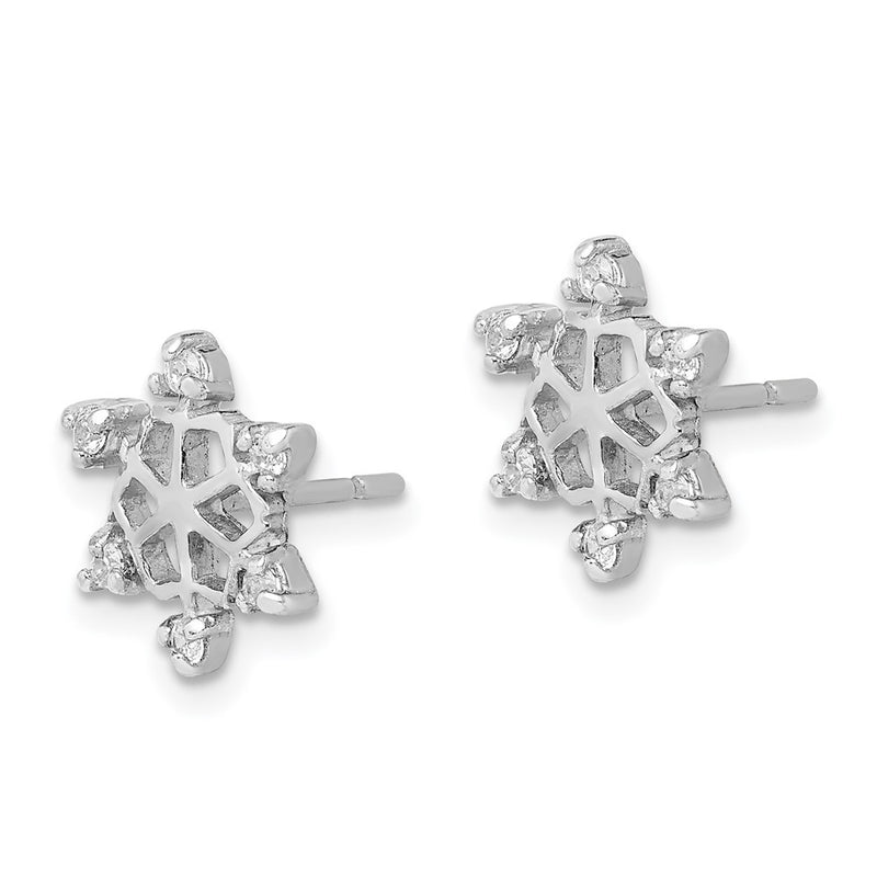 Sterling Silver Rhodium-Plated Cz Snowflake Post Earrings