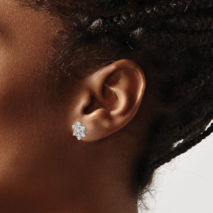 Sterling Silver Rhodium-Plated Cz Snowflake Post Earrings