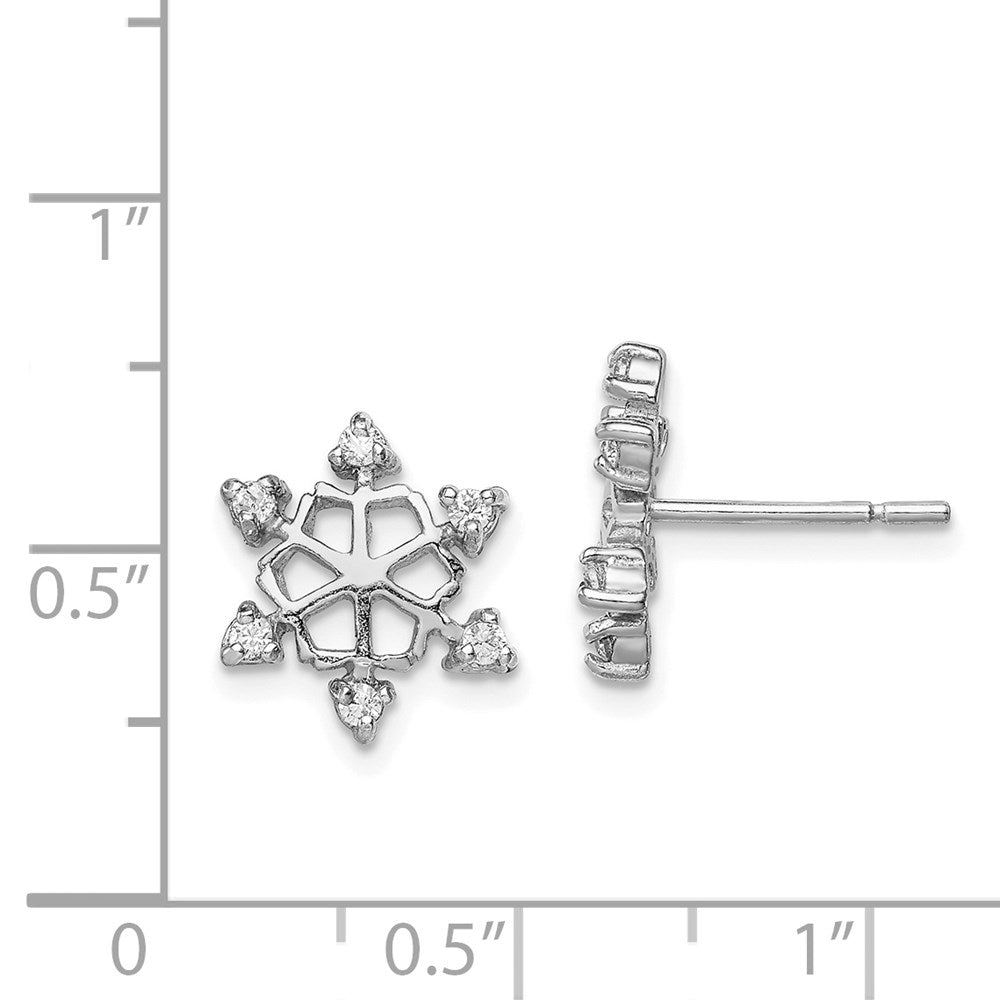 Sterling Silver Rhodium-Plated Cz Snowflake Post Earrings