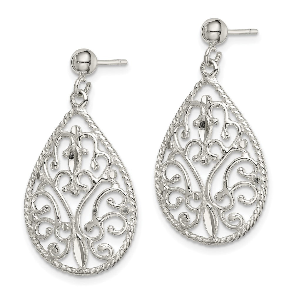 Sterling Silver Polished Twisted & Diamond-Cut Teardrop Post Dangle Earring