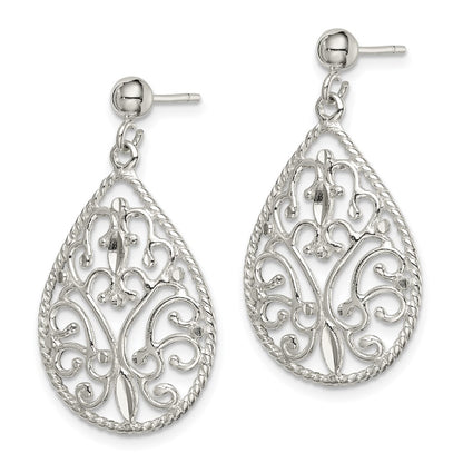 Sterling Silver Polished Twisted & Diamond-Cut Teardrop Post Dangle Earring