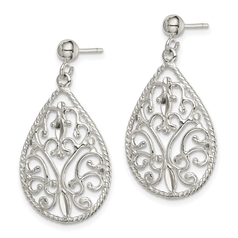 Sterling Silver Polished Twisted & Diamond-Cut Teardrop Post Dangle Earring