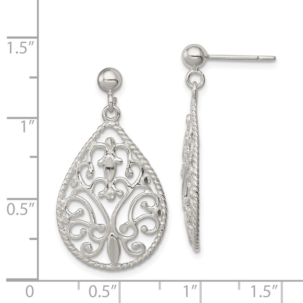 Sterling Silver Polished Twisted & Diamond-Cut Teardrop Post Dangle Earring