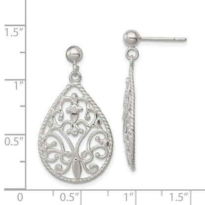 Sterling Silver Polished Twisted & Diamond-Cut Teardrop Post Dangle Earring