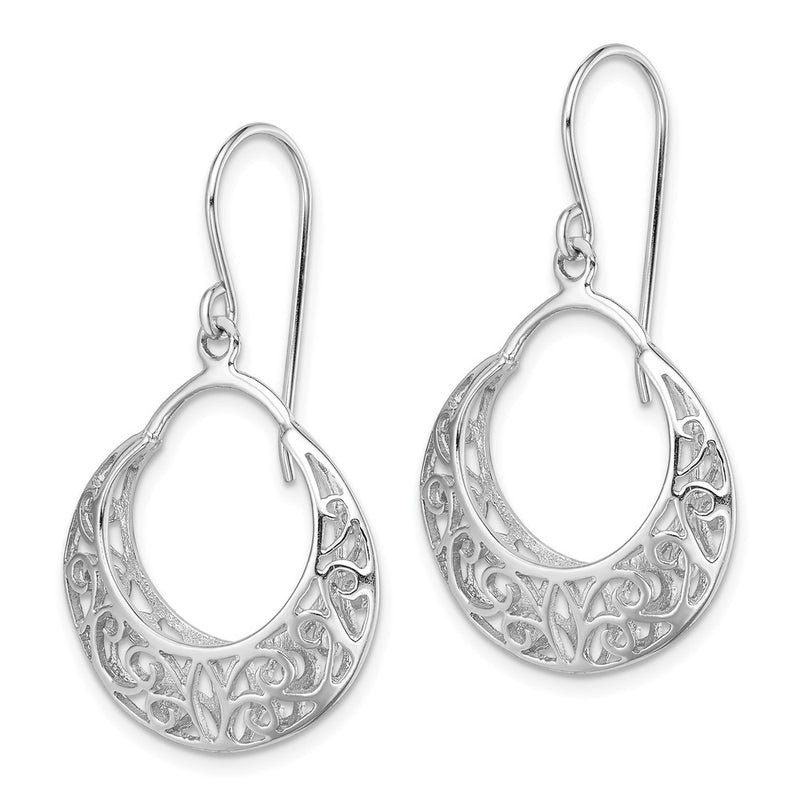Sterling Silver Rh-Plated Polished Fancy Shepherd Hook Earrings