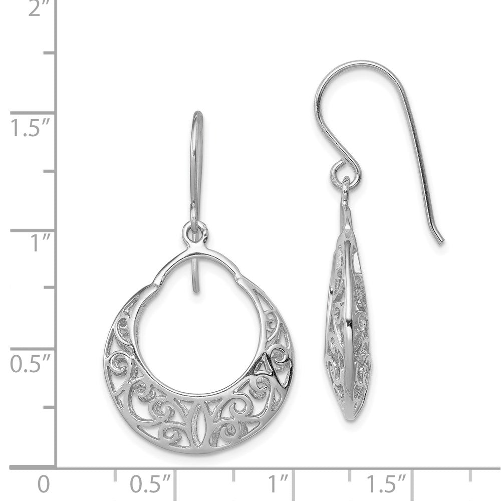 Sterling Silver Rh-Plated Polished Fancy Shepherd Hook Earrings