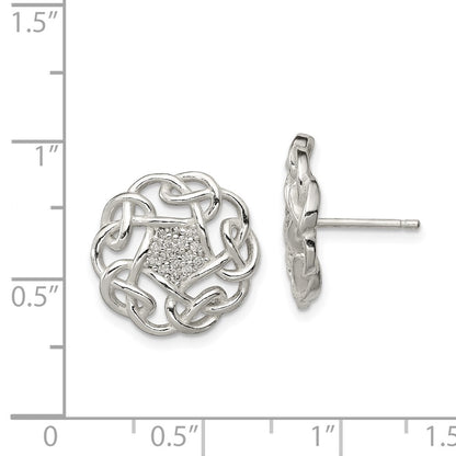 Sterling Silver Polished Cz Fancy Post Earrings