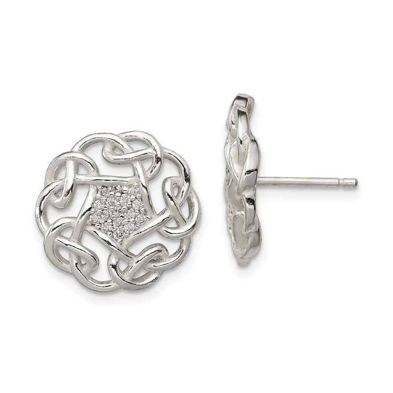 Sterling Silver Polished Cz Fancy Post Earrings