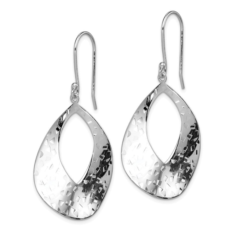 Sterling Silver Rh-Plated Polished & Textured Curved Teardrop Dangle Earrin