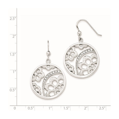 Sterling Silver Rhodium-Plated Cz Floral Round Dangle Earrings