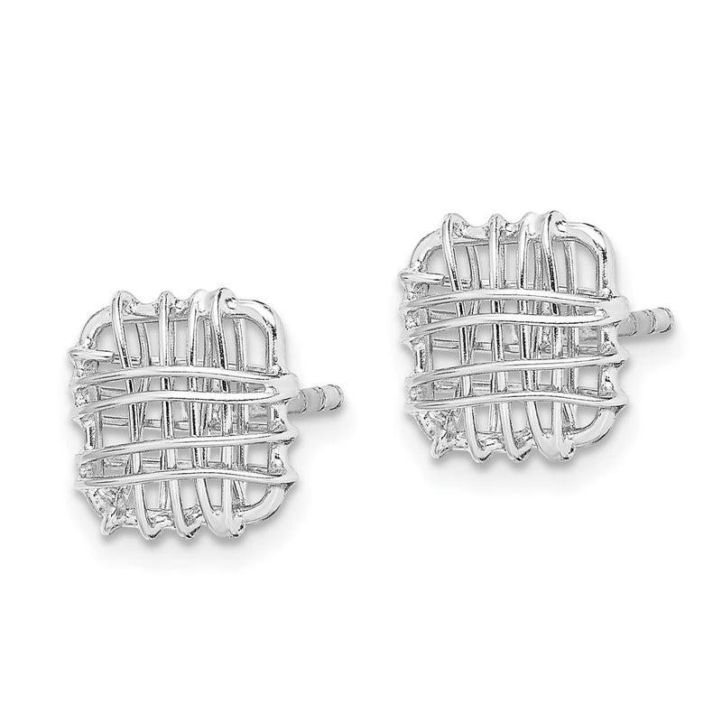 Sterling Silver Rhodium-Plated Polished Square Post Earrings